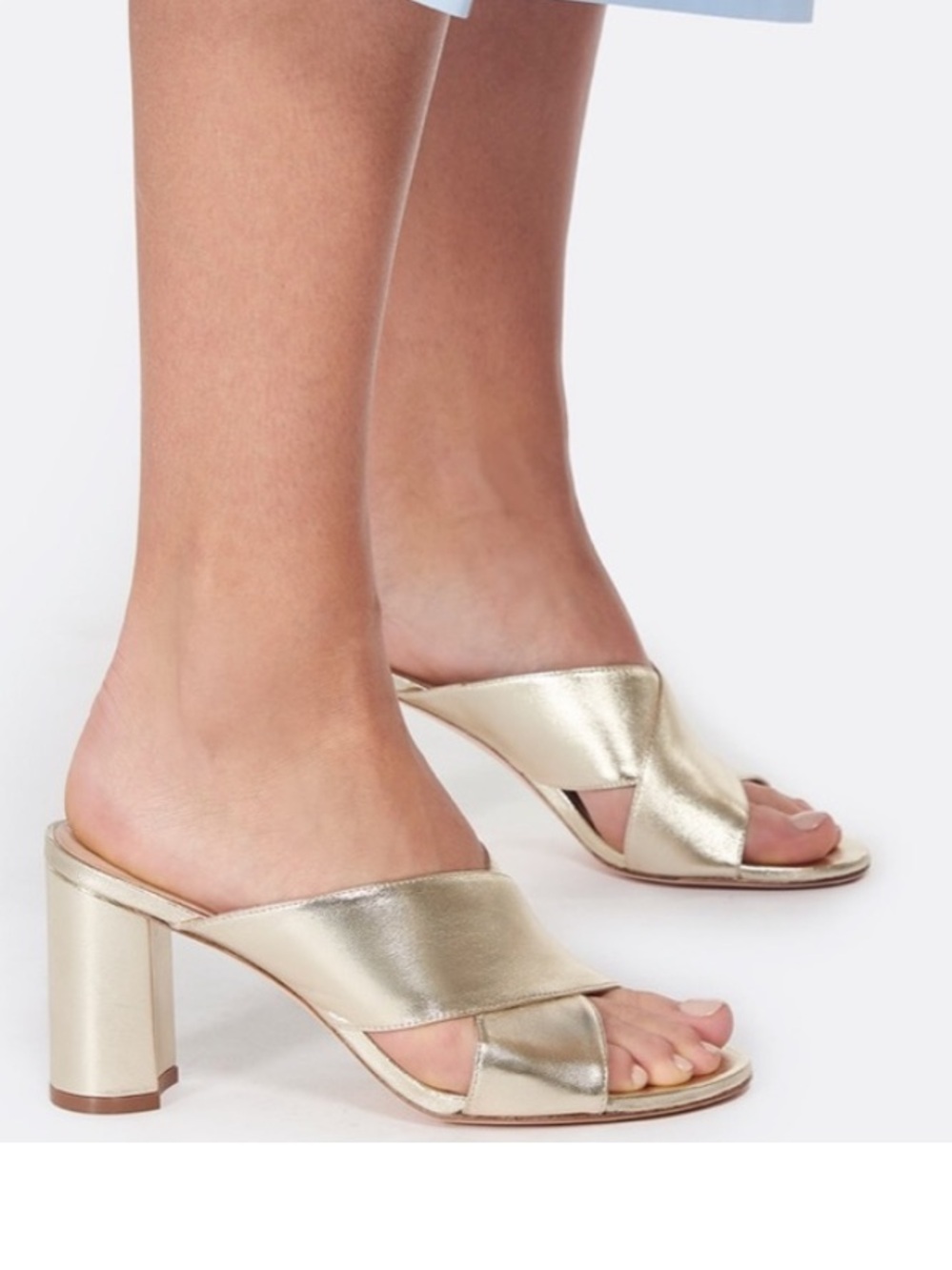 Stuart Weitzman The Galene Sandal Gold Block heel slide sandal size 8